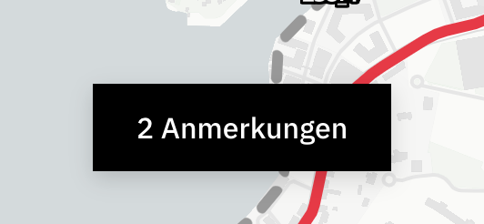 Eine Schaltfläche mit dem Text »2 Anmerkungen« im Vordergrund vor der Karte